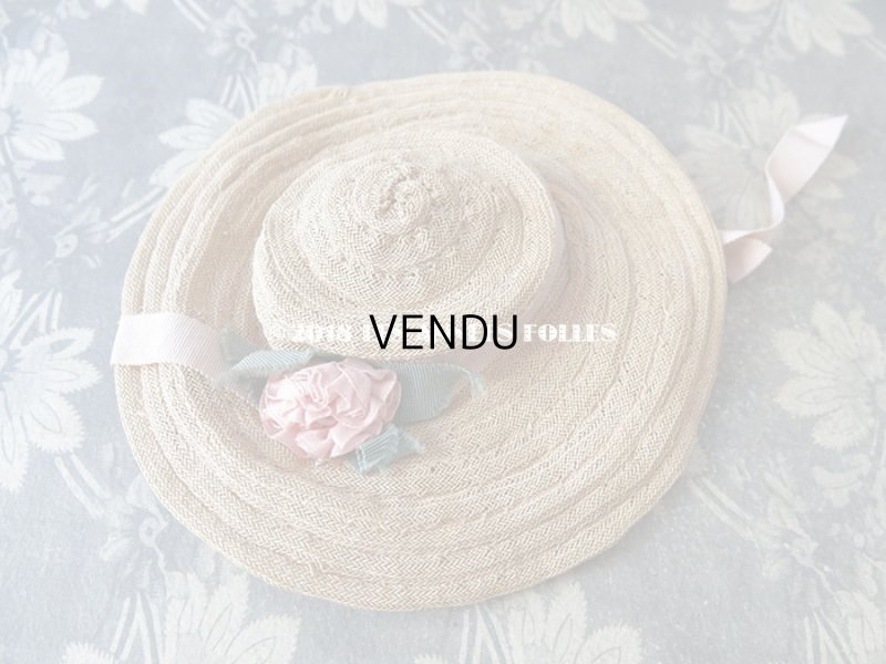 画像5: アンティーク ドール用 ストローハット 淡いピンクの布花&リボン