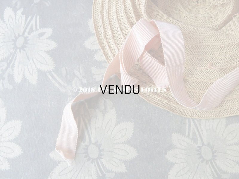 画像7: アンティーク ドール用 ストローハット 淡いピンクの布花&リボン