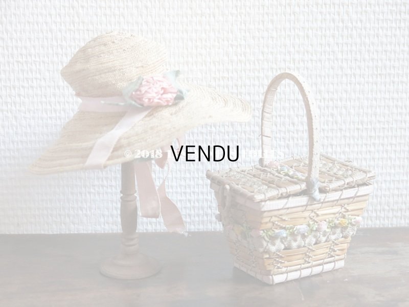 画像11: アンティーク ドール用 ストローハット 淡いピンクの布花&リボン