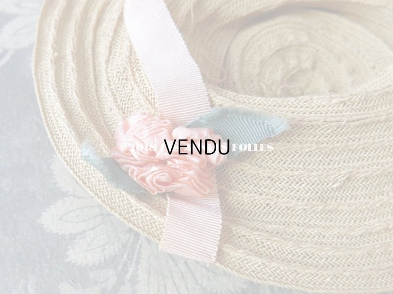 画像8: アンティーク ドール用 ストローハット 淡いピンクの布花&リボン