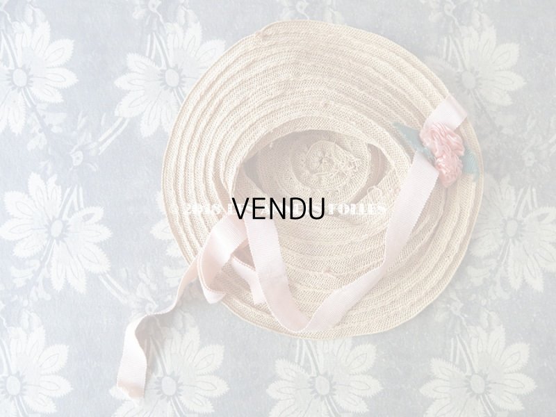 画像6: アンティーク ドール用 ストローハット 淡いピンクの布花&リボン