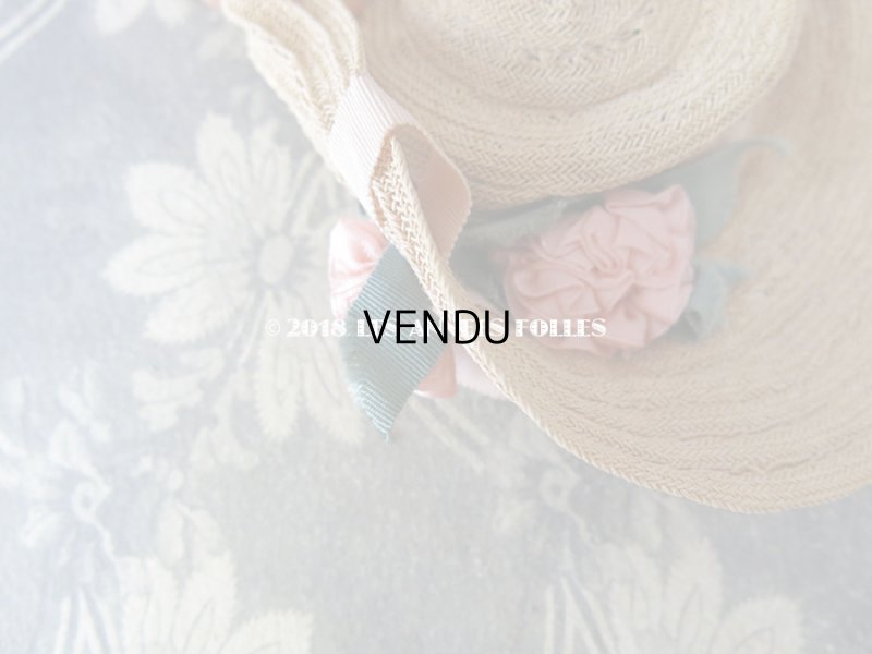 画像9: アンティーク ドール用 ストローハット 淡いピンクの布花&リボン