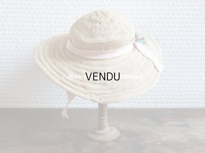 画像4: アンティーク ドール用 ストローハット 淡いピンクの布花&リボン