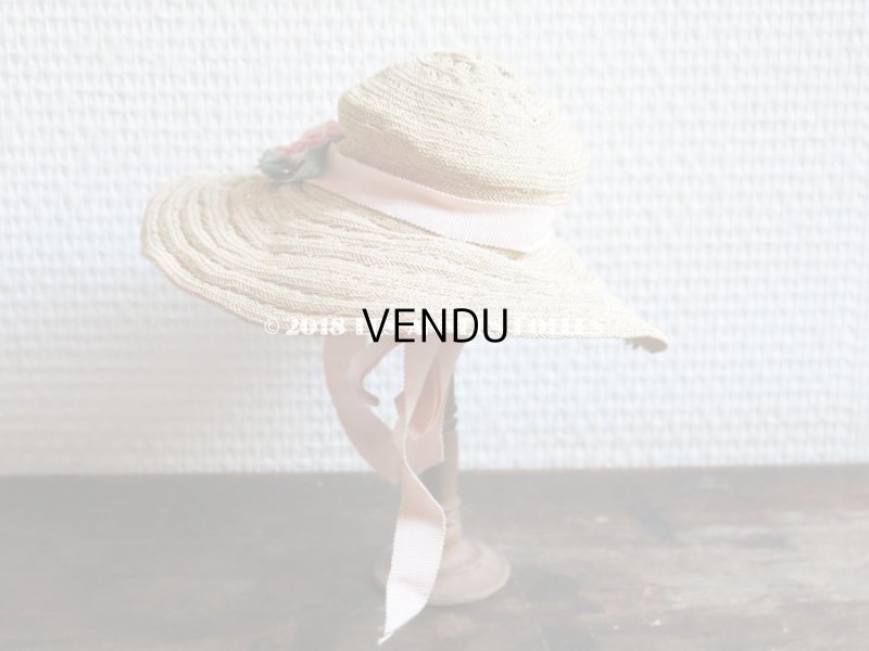 画像3: アンティーク ドール用 ストローハット 淡いピンクの布花&リボン