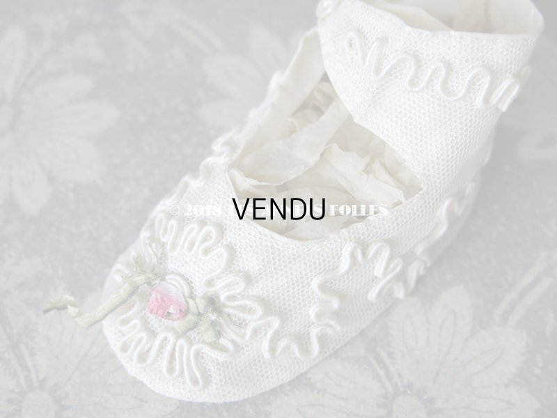 画像9: 1920年代 アンティーク ベビー用シューズ  薔薇のロココモチーフ&コード刺繍