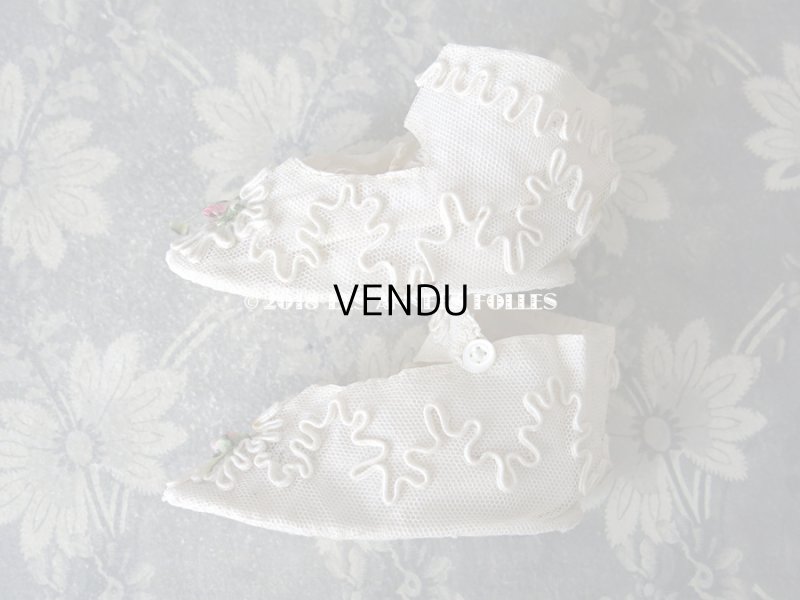 画像5: 1920年代 アンティーク ベビー用シューズ  薔薇のロココモチーフ&コード刺繍