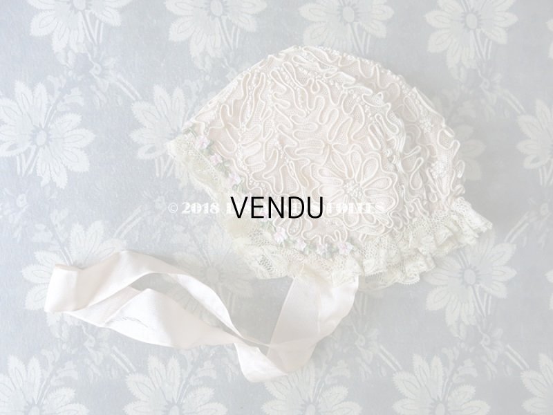 画像4: 1920年代 アンティーク ボネ ロココリボン & コード刺繍