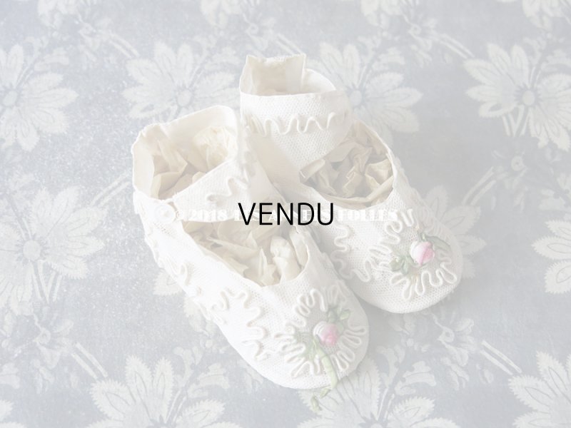 画像3: 1920年代 アンティーク ベビー用シューズ  薔薇のロココモチーフ&コード刺繍
