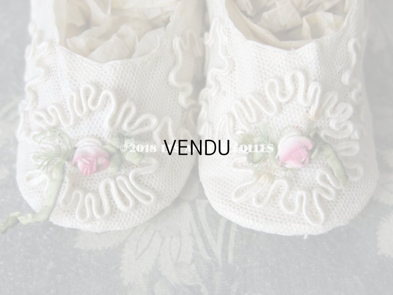 画像4: 1920年代 アンティーク ベビー用シューズ  薔薇のロココモチーフ&コード刺繍