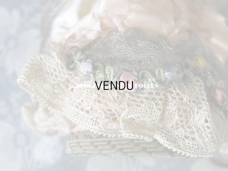 画像12: 19世紀初頭 アンティーク ミラー付　ロココトリム＆レースのオモニエール シルク製