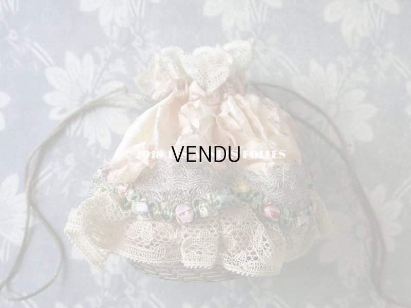 画像8: 19世紀初頭 アンティーク ミラー付　ロココトリム＆レースのオモニエール シルク製