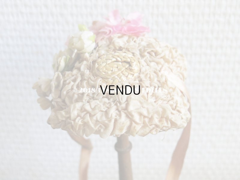画像11: アンティーク ドール用 とても小さなストローハット 薔薇の布花とフリル