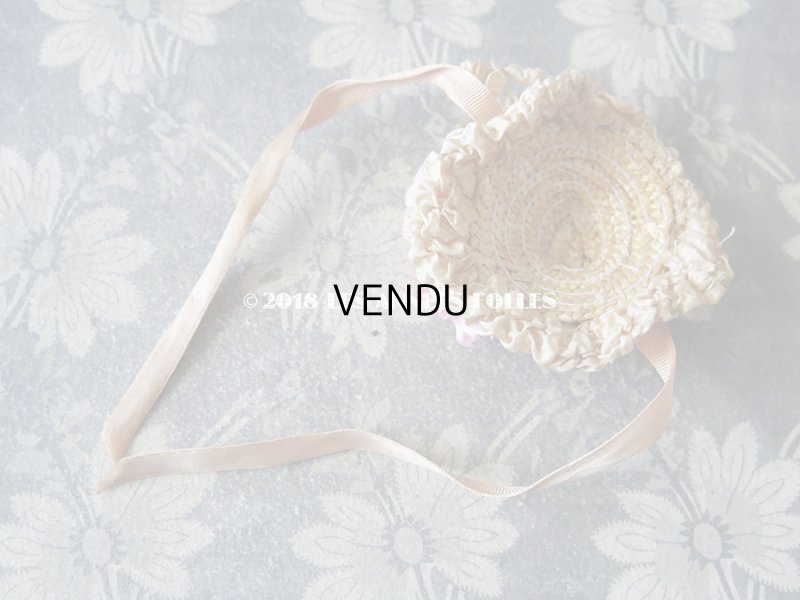 画像5: アンティーク ドール用 とても小さなストローハット 薔薇の布花とフリル