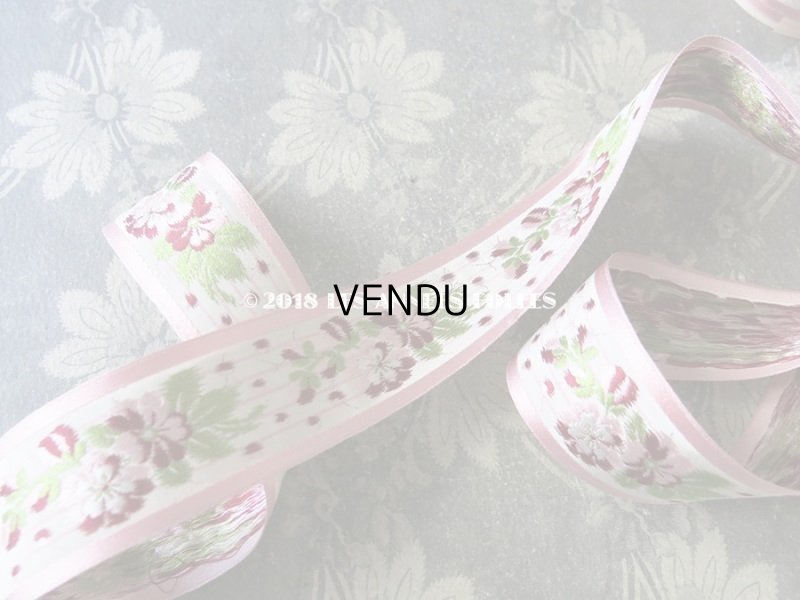 画像8: 19世紀末 アンティーク シルク製  ジャガード織 花柄のリボン ピンク&ボルドー 1.55m