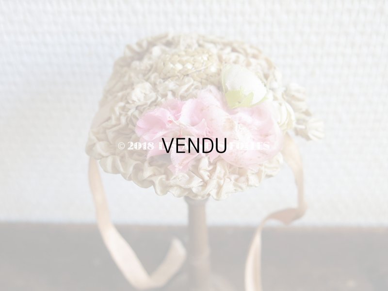 画像8: アンティーク ドール用 とても小さなストローハット 薔薇の布花とフリル