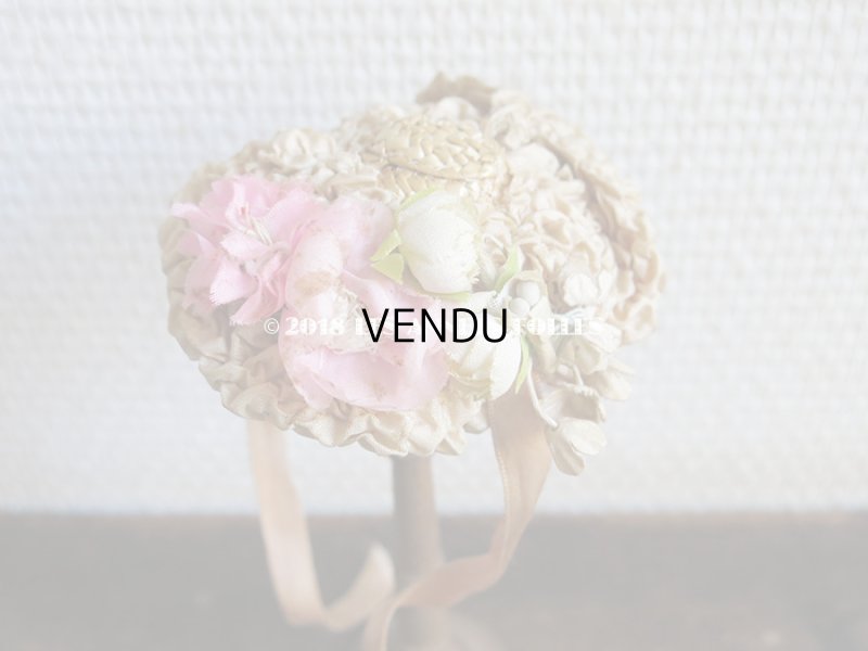 画像9: アンティーク ドール用 とても小さなストローハット 薔薇の布花とフリル