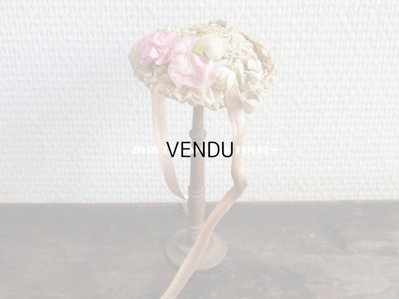 画像6: アンティーク ドール用 とても小さなストローハット 薔薇の布花とフリル