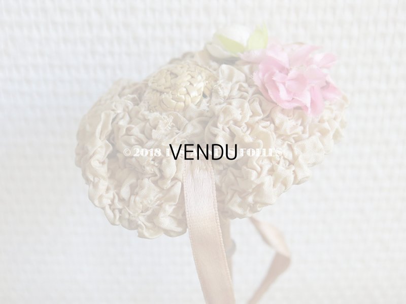 画像12: アンティーク ドール用 とても小さなストローハット 薔薇の布花とフリル