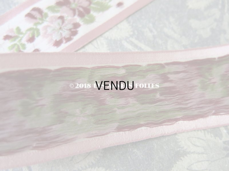 画像7: 19世紀末 アンティーク シルク製  ジャガード織 花柄のリボン ピンク&ボルドー 1.55m