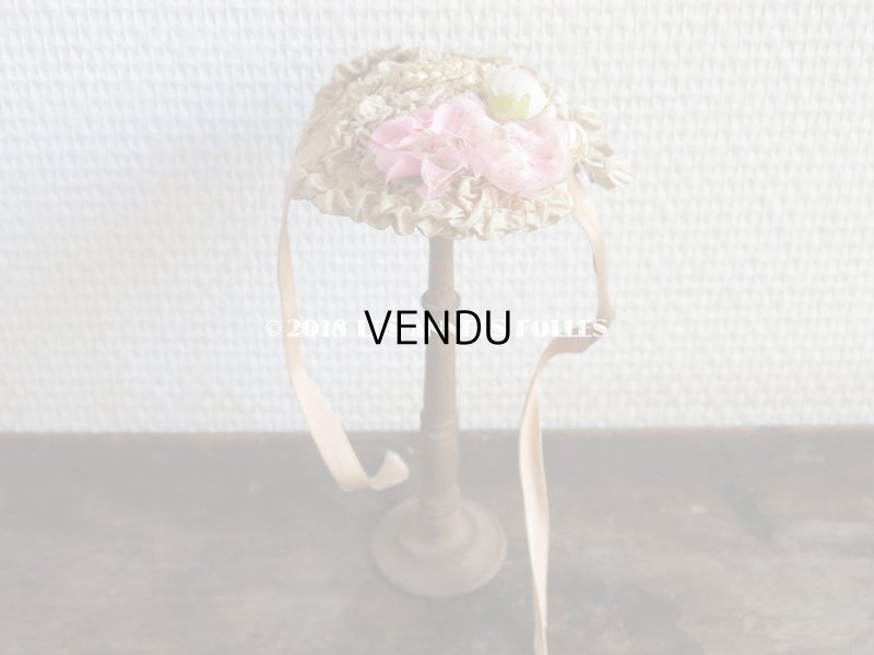 画像7: アンティーク ドール用 とても小さなストローハット 薔薇の布花とフリル