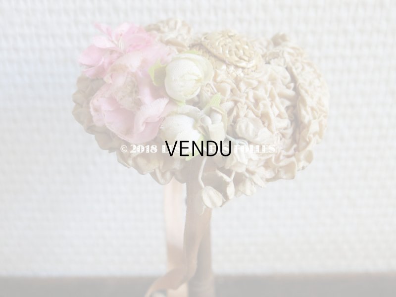 画像10: アンティーク ドール用 とても小さなストローハット 薔薇の布花とフリル