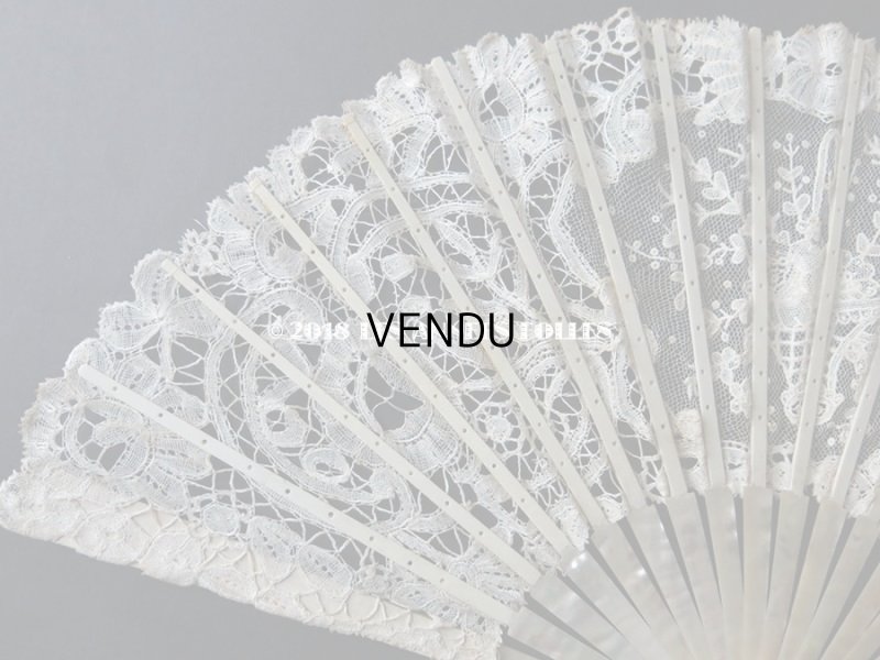 画像15: 19世紀　アンティーク ファン 薔薇の花かご デュシェスレース＆ ポワン・ド・ローズ  【ポワン・ド・ローズ】【ポワン・ド・ガーズ】