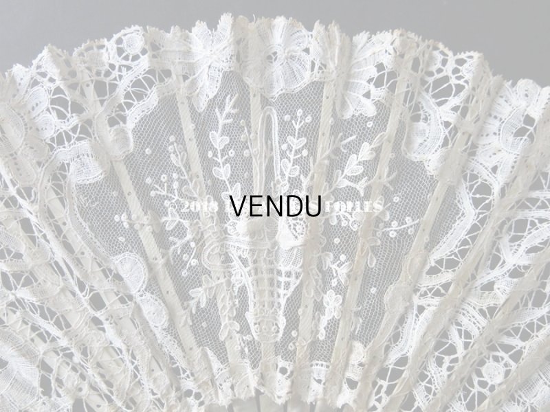 画像4: 19世紀　アンティーク ファン 薔薇の花かご デュシェスレース＆ ポワン・ド・ローズ  【ポワン・ド・ローズ】【ポワン・ド・ガーズ】