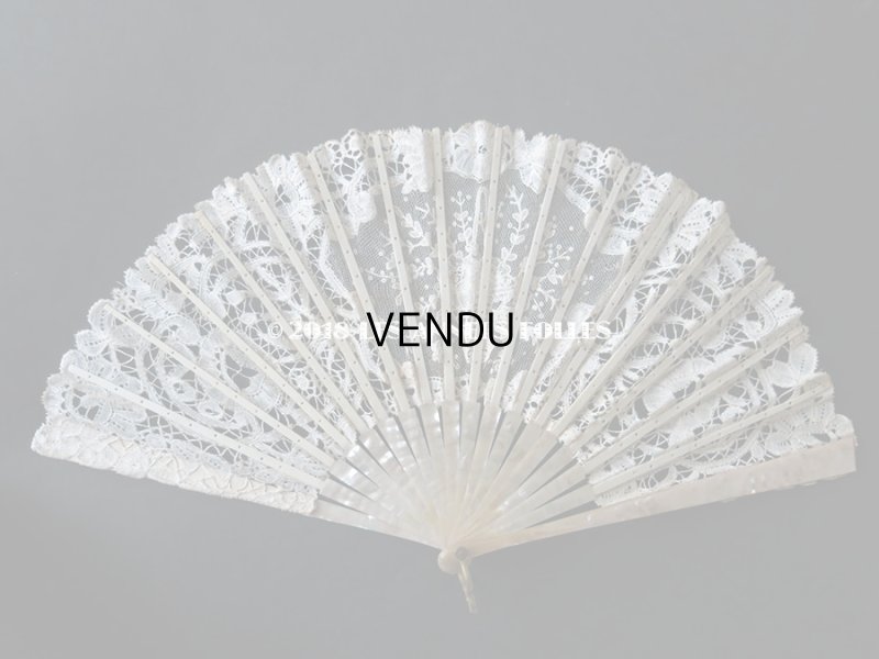 画像12: 19世紀　アンティーク ファン 薔薇の花かご デュシェスレース＆ ポワン・ド・ローズ  【ポワン・ド・ローズ】【ポワン・ド・ガーズ】