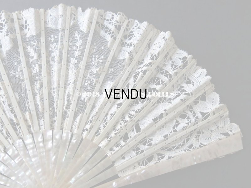 画像16: 19世紀　アンティーク ファン 薔薇の花かご デュシェスレース＆ ポワン・ド・ローズ  【ポワン・ド・ローズ】【ポワン・ド・ガーズ】