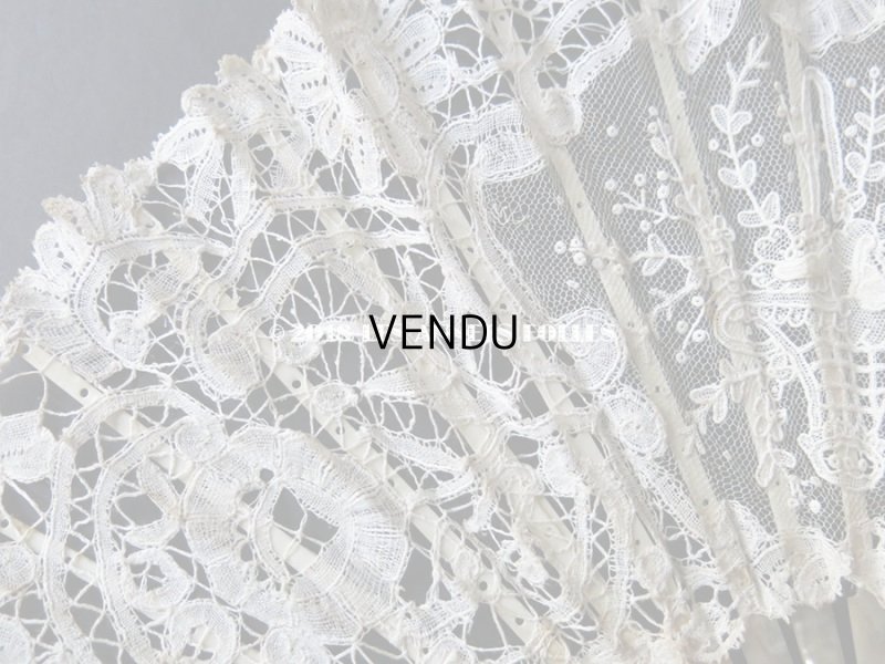 画像7: 19世紀　アンティーク ファン 薔薇の花かご デュシェスレース＆ ポワン・ド・ローズ  【ポワン・ド・ローズ】【ポワン・ド・ガーズ】