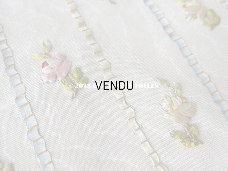 画像5: 19世紀 アンティーク 薔薇のリボン刺繍　ファブリック パネル