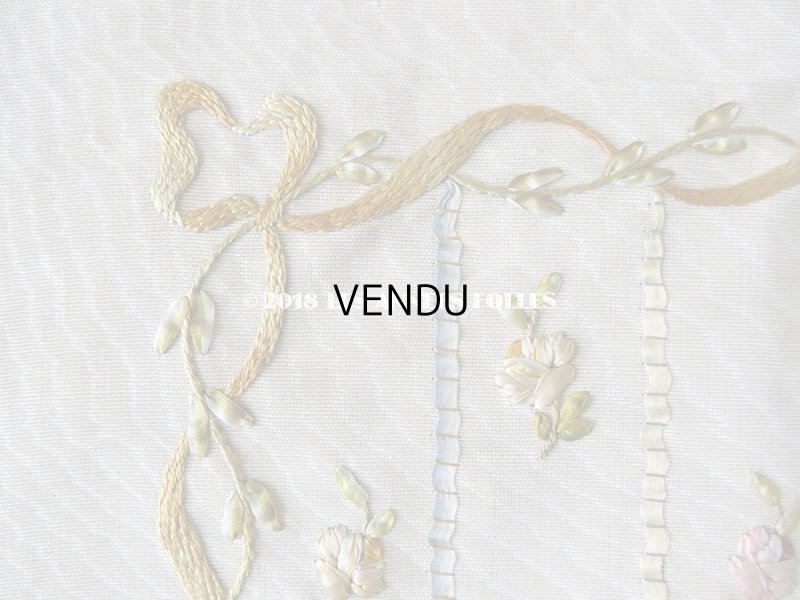 画像6: 19世紀 アンティーク 薔薇のリボン刺繍　ファブリック パネル