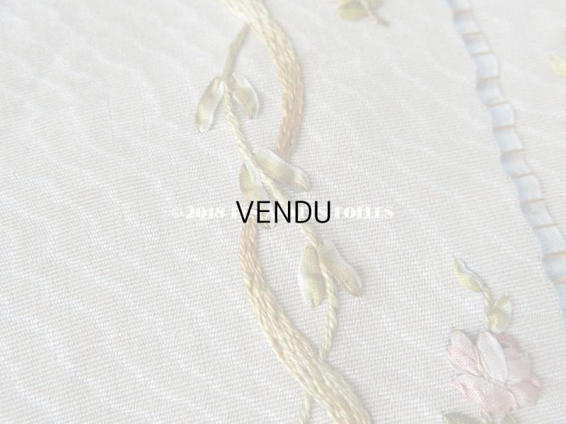 画像7: 19世紀 アンティーク 薔薇のリボン刺繍　ファブリック パネル