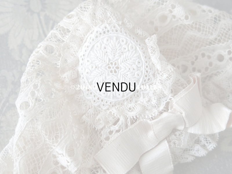 画像10: アンティーク ドール用 シルクリボン＆手編みのレースのボネ