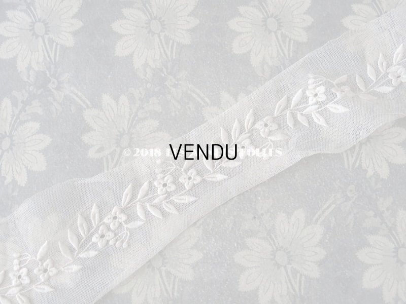 画像3: 1930年代 アンティーク 花模様の刺繍入り 幅広 チュールレース