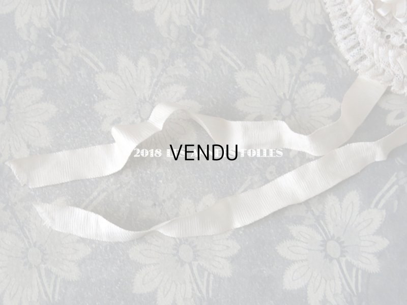 画像14: アンティーク ドール用 シルクリボン＆手編みのレースのボネ