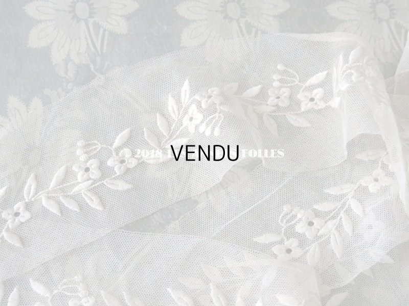 画像4: 1930年代 アンティーク 花模様の刺繍入り 幅広 チュールレース