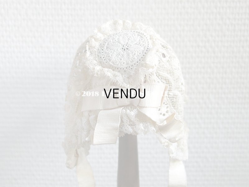 画像4: アンティーク ドール用 シルクリボン＆手編みのレースのボネ