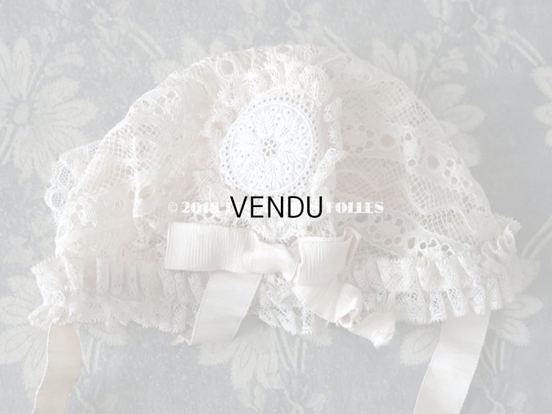 画像9: アンティーク ドール用 シルクリボン＆手編みのレースのボネ