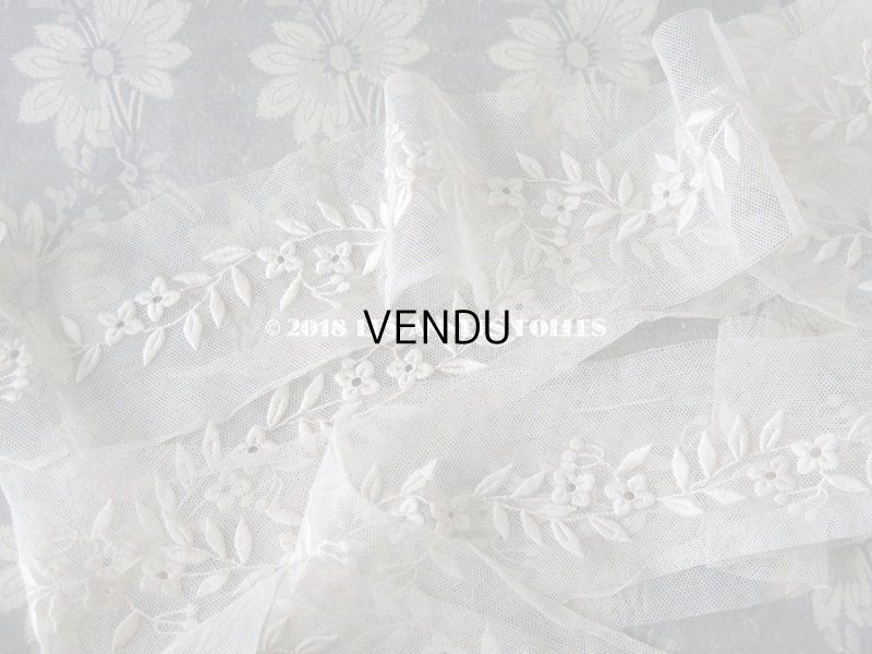 画像6: 1930年代 アンティーク 花模様の刺繍入り 幅広 チュールレース