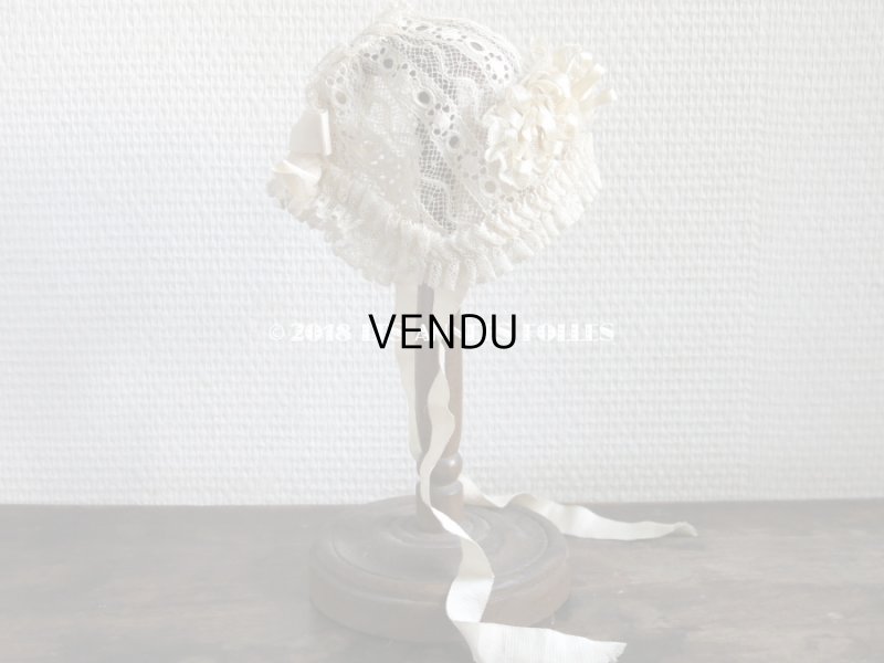 画像5: アンティーク ドール用 シルクリボン＆手編みのレースのボネ