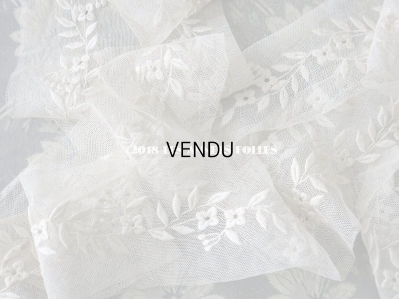 画像5: 1930年代 アンティーク 花模様の刺繍入り 幅広 チュールレース