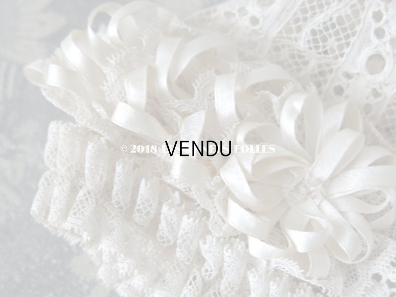 画像12: アンティーク ドール用 シルクリボン＆手編みのレースのボネ