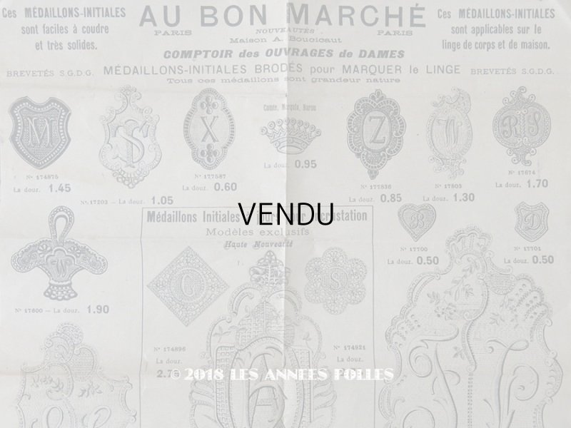 画像1: アンティーク ボンマルシェのカタログ イニシャルのメダイヨン MEDAILLONS-INITIALES - AU BON MARCHE - 10