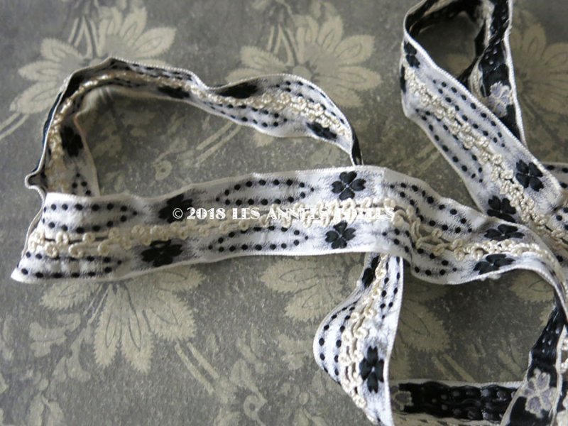 画像5: 19世紀末 アンティーク シルク製  ジャガード織 花柄のリボン モノトーン 