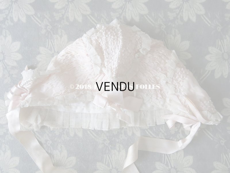 画像9: 1920年代 アンティーク　淡いピンクの少女用ボネ レース＆リボン付