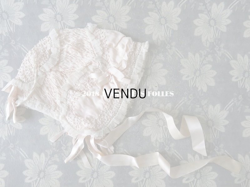 画像10: 1920年代 アンティーク　淡いピンクの少女用ボネ レース＆リボン付