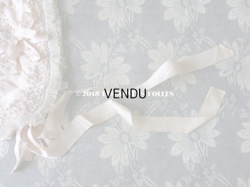 画像11: 1920年代 アンティーク　淡いピンクの少女用ボネ レース＆リボン付