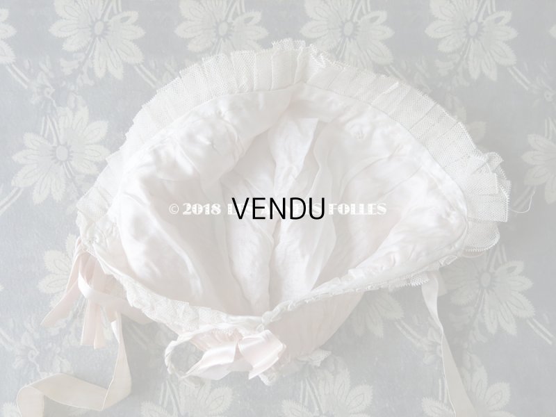 画像7: 1920年代 アンティーク　淡いピンクの少女用ボネ レース＆リボン付