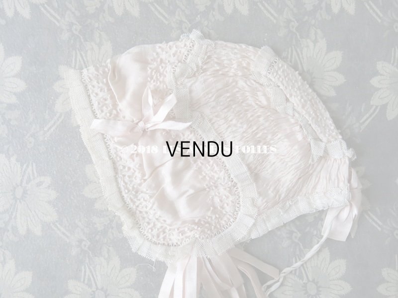 画像6: 1920年代 アンティーク　淡いピンクの少女用ボネ レース＆リボン付